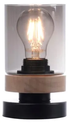 Image de Lampe de table, bois, verre fumé H 18 cm
