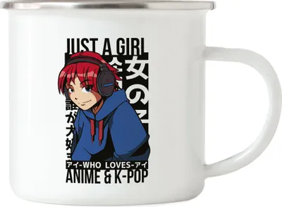 Produktbild von Just A Girl Who Loves Anime And K-Pop Emaille Tasse Otaku Baka Manga Fans Geschenkidee