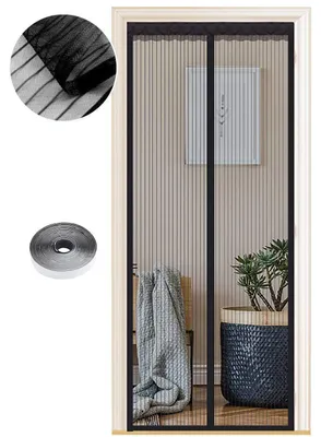 Obrázok produktu pre Sieťka proti hmyzu na dvere, magnetická, 85x215 cm, čierna, s lepiacou montážou, bez vŕtania