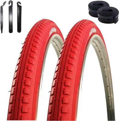 Image de 2 pneus de vélo Kenda K-142 rouges 40-635 (28 x 1 1/2) + 2 chambres à air DV, démonte-pneus maxxi4you inclus