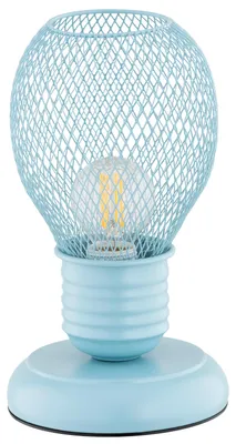 Produktbild von Tischlampe im Glühbirnen-Design, Modell PIKOLO, blau-türkis, 1xE14, 10W, Metall, Abmessungen: 21x11x11 cm, IP20, Marke: Alfa