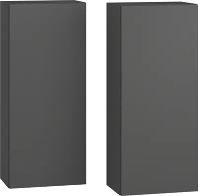 Two identical dark gray rectangular cabinets are shown side-by-side against a white background.