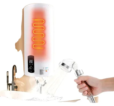 Image de Chauffe-eau électrique, capacité de 60 litres, puissance de 2000 watts, installation verticale au mur, conception économe en énergie, haute résistance à l'eau