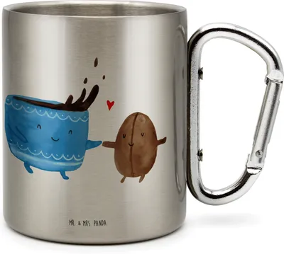 Produktbild von Mr. & Mrs. Panda Becher Aus Edelstahl Kaffee Bohne - Transparent - Geschenk, Zufriedenheit, Glück, Trinkbecher, Teetasse, Thermobecher, Genuss, Karabiner, Kaffeebohne