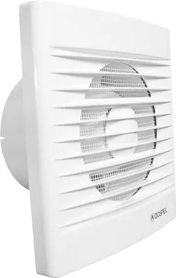 A white wall exhaust fan with a gridded front cover.