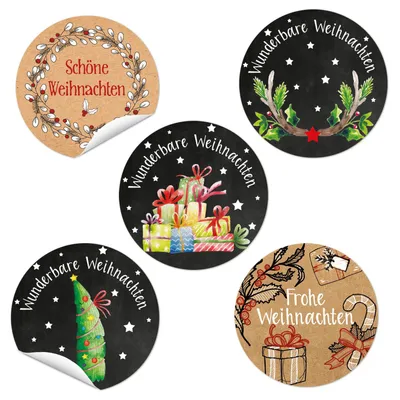 Produktbild von Weihnachtsaufkleber SET 5 x 24 weihnachtliche Sticker 4 cm rund Frohe Weihnachten