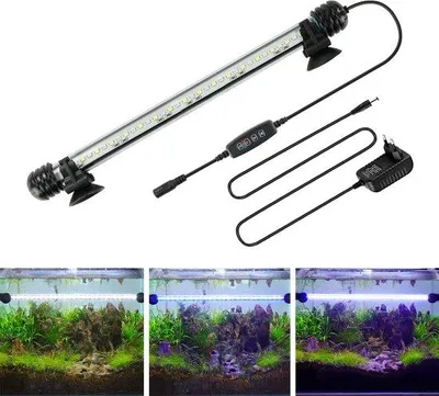 Imagen del producto de Iluminación LED para acuarios Unyqoos® con temporizador y regulador de intensidad – Blanco/Azul, 10 niveles de brillo, IP67 resistente al agua, temporizador de 6/10/12 horas, 6000–6500K/460nm para plantas y peces