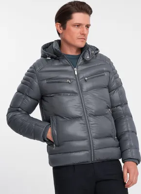 Zdjęcie produktu dla Ombre Clothing Męska kurtka zimowa Binmary grafitowa XXL