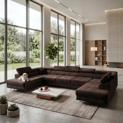 Produktbild von MUFFO Ecksofa U-Form WILD MAXI U2 mit Schlaffunktion 125x329 Velours Braun