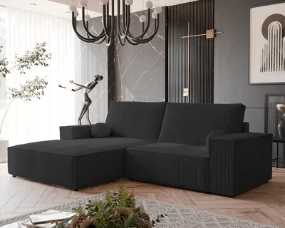Image de Canapé d'angle capitonné HUGO avec fonction sommeil et coffre de lit Canapé d'angle en L Salon Canapé avec coffre de lit Canapé gauche Poso 135 Noir