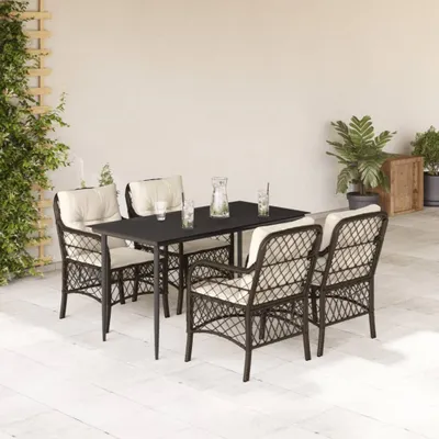 Produktbild von The Living Store 5-tlg. Garten-Essgruppe mit Kissen Braun Poly Rattan