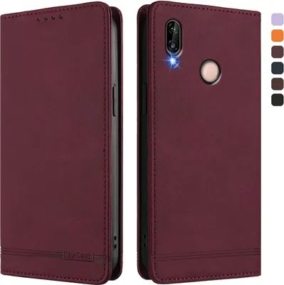 Produktbild von Hülle für Huawei P20 Lite, Retro Kunstleder Ständer Klapphülle mit Kartenfächer und Magnetische Rot