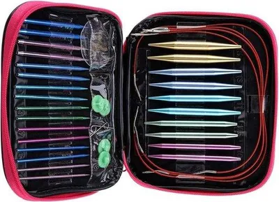 Produktbild von Famanu Stricknadeln Set - 13 Paar mit wechselbaren Nadeln und ergonomischen Griffen - 275 mm - 10 mm - Rundstricknadeln