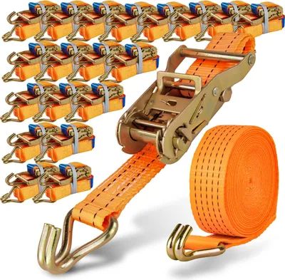 Produktbild von Safetytex Spanngurt 6 Meter 35mm 2000kg zweiteilig Anhänger Zurrgurt orange 20 Stück