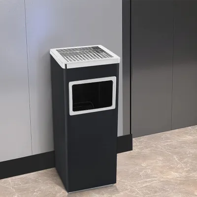 Produktbild von 35L Standaschenbecher Aschenbecher Mülleimer Ascher für draußen,Edelstahl 24x24x60cm Schwarz