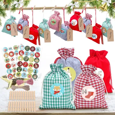 Produktbild von Adventskalender Zum Befüllen 24 Weihnachts-Adventskalender-Geschenktüten Weihnachtselement Design