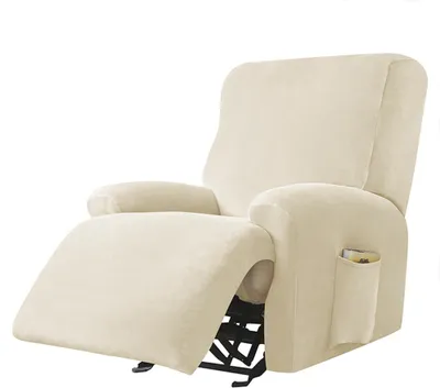 Produktbild von Elastischer Velours-Bezug für Relaxsessel mit Fußstütze (4-teilig) in Creme Schonbezug