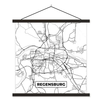 Produktbild von MuchoWow® Textilposter Karte - Regenburg - Stadtplan 60x60 cm mit schwarzem Rahmen - Posteraufhänger