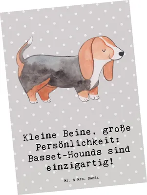 Produktbild von Mr. & Mrs. Panda Postkarte Basset Hound Persönlichkeit - Grau Pastell - Geschenk, Freude, Hund, ruhiges Temperament, Fotokarte, Hunderassen Eigenschaften, Pflege, Wesen