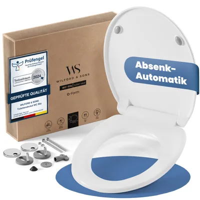 Produktbild von Wilford & Sons PREMIUM Toilettendeckel - WC Sitz mit Absenkautomatik - Klodeckel O-Form weiß - Hochwertige Klobrille, Toilettensitz Klo Deckel abnehmbar, Einfache Reinigung - Toilettenbrille Duroplast