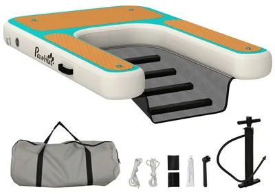Produktbild von Aufblasbare Hunde Wasserrampe Hunderampe Pool 151x102 cm Tragbares Hundeboot mit Rutschfester EVA-Oberfläche Orange