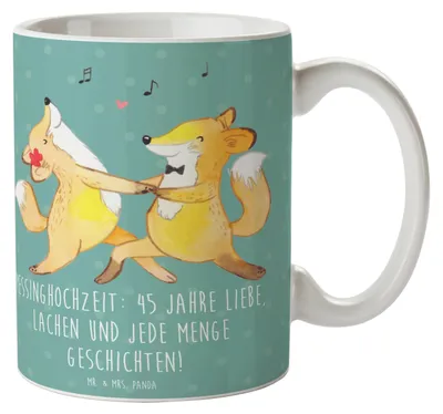 Produktbild von Mr. & Mrs. Panda Keramiktasse 45. Hochzeitstag Messinghochzeit - Meeresbrise - Geschenk, individuell, Geschenke, Bedruckte Tasse, Ehejubiläum, Erinnerungen, Kaffeetasse
