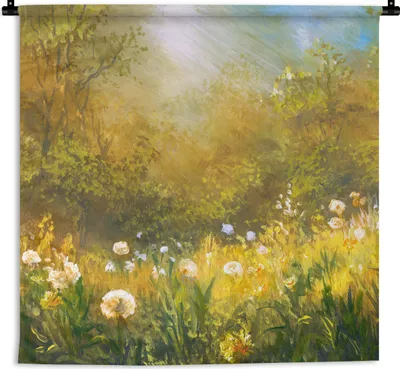 Produktbild von MuchoWow® Wandteppich Wandbehang Blumen - Sommer - Aquarell 90x90 cm Tapisserie Dekoration Wandtuch - Wandaufhänger