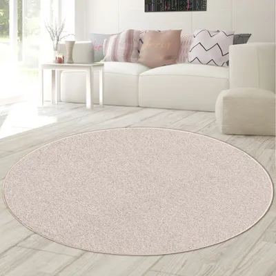 Immagine prodotto di Tappeto a pelo corto, dal design semplice e monocromatico, color beige, forma circolare, diametro 133 cm