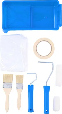 Produktbild von Malerset  9tlg.: Malerpinsel, Farbroller, Abdeckfolie, Kreppband, Farbwanne