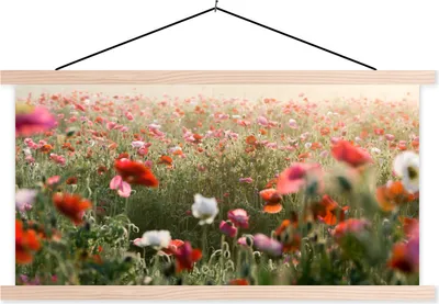 Produktbild von MuchoWow® Textilposter Mohn - Farben - Pastell 60x30 cm mit holzfarbenen Rahmen - Dekoration