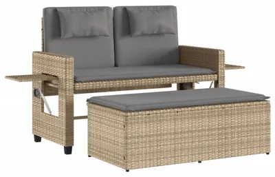 Produktbild von vidaXL Gartenbank Verstellbar mit Kissen Beige Poly Rattan