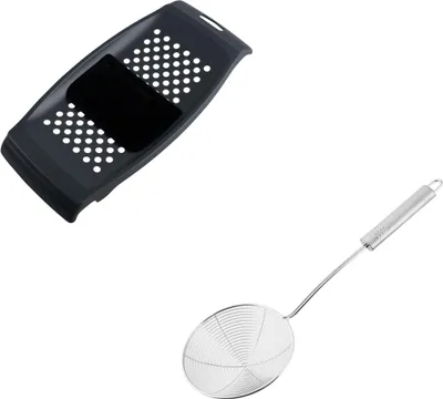 Produktbild von FACKELMANN - Spätzlereibe Starter-Set mit Teigschaber und Abseihlöffel - Spätzlehobel aus Kunststoff, Spätzlepresse mit Teigkarte