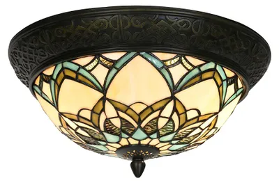 Zdjęcie produktu dla Clayre & Eef Lampa sufitowa Tiffany Ø 37x19 cm Beżowo-niebieskie szkło