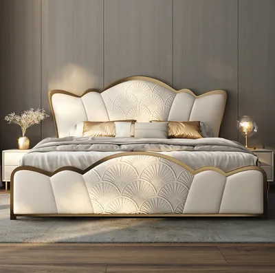 Produktbild von Schlafzimmer Möbell Stilvolles Weißes Doppelbett Moderne Lederbetten