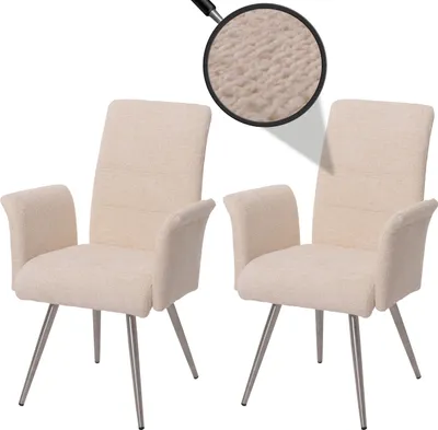 Produktbild von 2er-Set Esszimmerstuhl HWC-G55, Stuhl mit Armlehne, Edelstahl gebürstet Stoff/Textil Chenille   creme