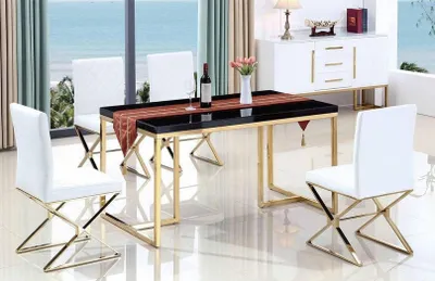 Produktbild von Esstisch 4x Stühle Esszimmer Set Komplett Set  Ess Gruppe Edelstahl Tisch 5tlg