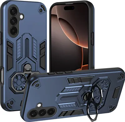 Obrázek produktu pro Pouzdro pro Samsung Galaxy A36, dvouvrstvé pouzdro PC+TPU, nárazuvzdorný kryt s kovovým kroužkem a stojánkem Modrá