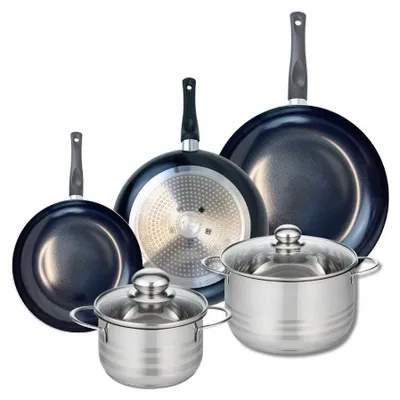 Image de Ensemble de 3 Poêles de cuisson 20, 24 et 28 cm et 2 faitouts 16 et 20 cm Elo Prima Brillant