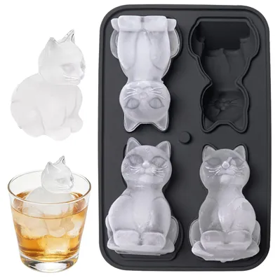 Eiswürfelform Katzenform 3D, Silikon, 4 Fächer, schwarz