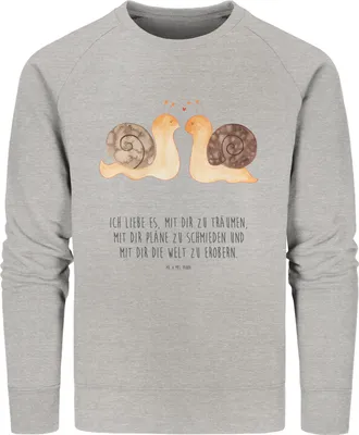 Produktbild von Mr. & Mrs. Panda Sustainable Pullover Schnecken Liebe Größe S - Heather Grey - Geschenk, glücklich, Sweatshirt, Pulli, Zufrieden, Paar, Zukunft, Rundhals, Sweater