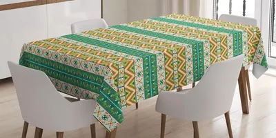 Zdjęcie produktu dla ABAKUHAUS Kolorowy obrus, kolorowy wzór plemienny, lokalny motyw etniczny, 140 x 240 cm, pistacjowy zielony pomarańczowy