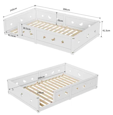Productafbeelding van Kinderbed - Houten bed met valbeveiliging - Lattenbodem - Beschermroede - 140 x 200 cm - Wit