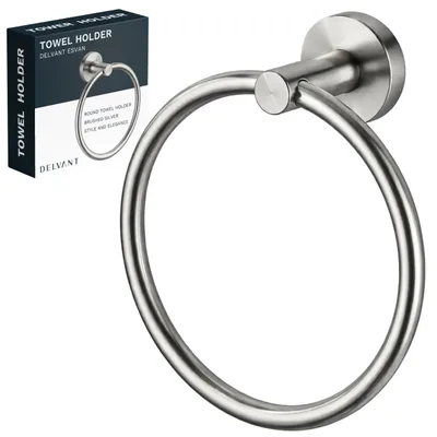 Produktbild von Delvant ESVAN Handtuchhalter Ring rund Edelstahl silber gebürstet drehbar Wandmontage Handtuchring Bad Küche Halterung Badezimmer Zubehör