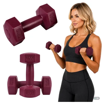 Produktbild von Kurzhantel Set 2x1kg Bitumen Hexagon Kurzhanteln mit Zementfüllung und PVC-Beschichtung Fitnesshanteln für Krafttraining und Home Workout Bordeaux