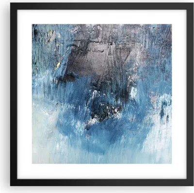 Produktbild von Gerahmtes Poster - Schwarzer Rahmen - Abstraktion Blau Schwarz - 40x40 cm - Wand Bild - Wanddeko - Wandbilder - Wandposter - Bilderrahmen - Bilder - Kunstdruck - Wandbild - P2BAC40x40-4155