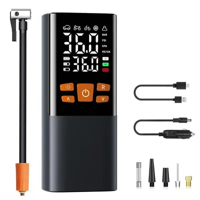 Produktbild von Tragbare Auto-Luftpumpe, 4 Modi, 6000mAh Akku, 60W,schnelles Aufladen, für Reifen und Bälle (Orange)