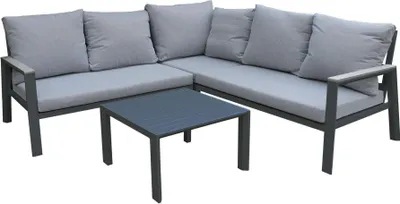 Immagine prodotto di Milani Home - salotto angolare da giardino, alluminio e poliestere e polywood, con tavolino e cuscini modulare componibile, 5 posti, antracite