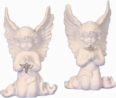 Produktbild von 2 Stück Großer betender Engel Figur kniend mit Kreuz