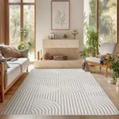 Produktbild von Bouclé Teppich für Wohnzimmer Schlafzimmer Büro weich pflegeleicht strapazierfähig vielseitig kombinierbar , Größe : 240 x 340 cm , Farbe : Creme-2