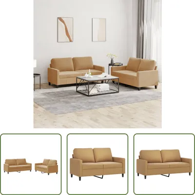 Produktbild von The Living Store 2-tlg. Sofagarnitur mit Kissen Braun Samt